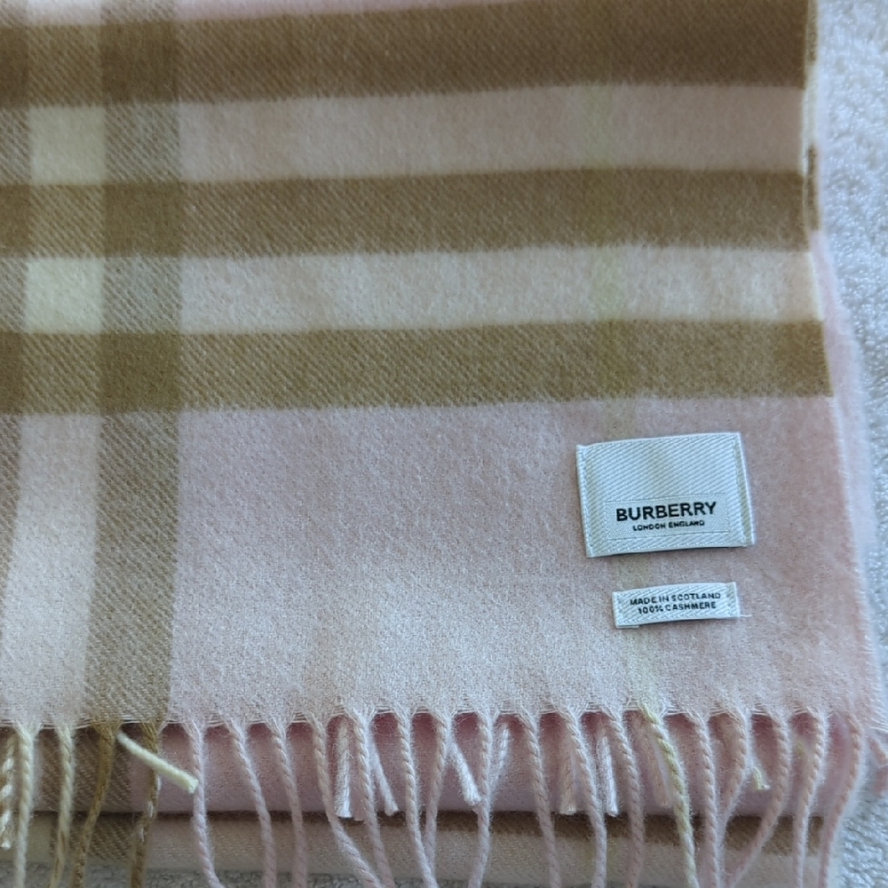Burberry Pink and Tan Wool Scarf with Fringe